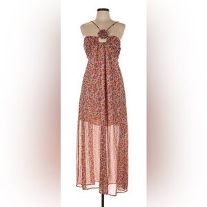 Commense Floral Print Maxi Dress - Pink and Green